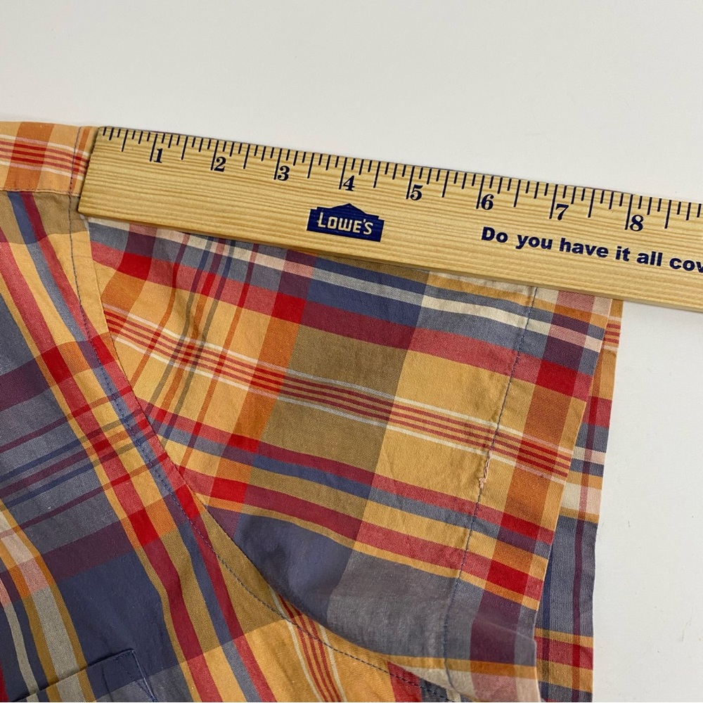 J Crew Short Sleeve Button Down Shirt Mens XL Tan Gray Plaid Preppy Slim Fit - Picture 8 of 8